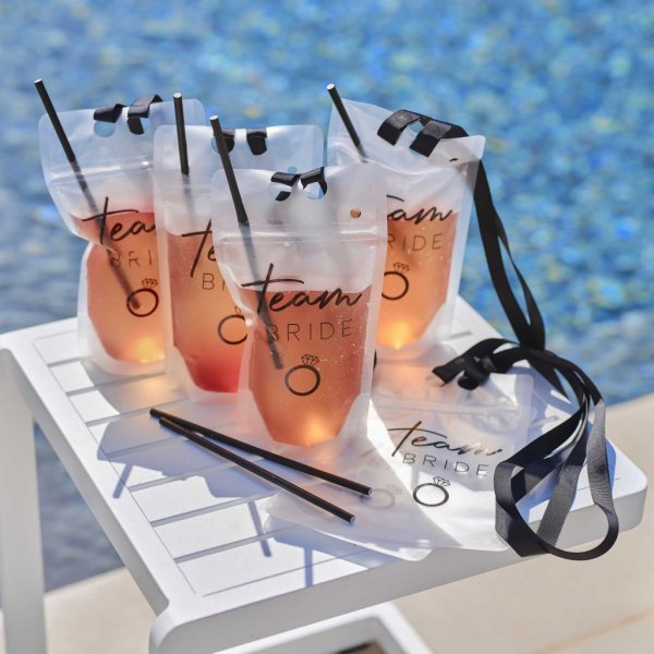 Drinkpsar - Med sugrr & band - Team Bride - 6-pack