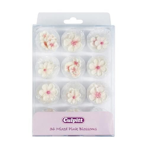 Sockerdekorationer - Mixade blommor - Rosa/Vit - 36 st