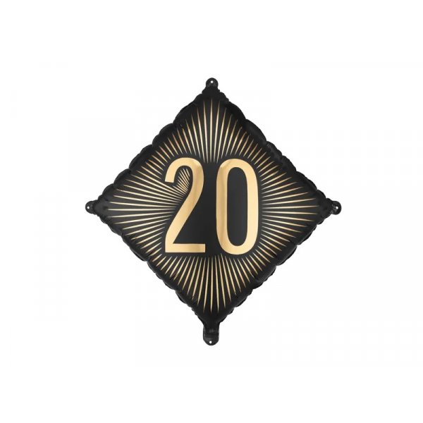 Folieballong - Kvadrat - Svart/Guld - 20