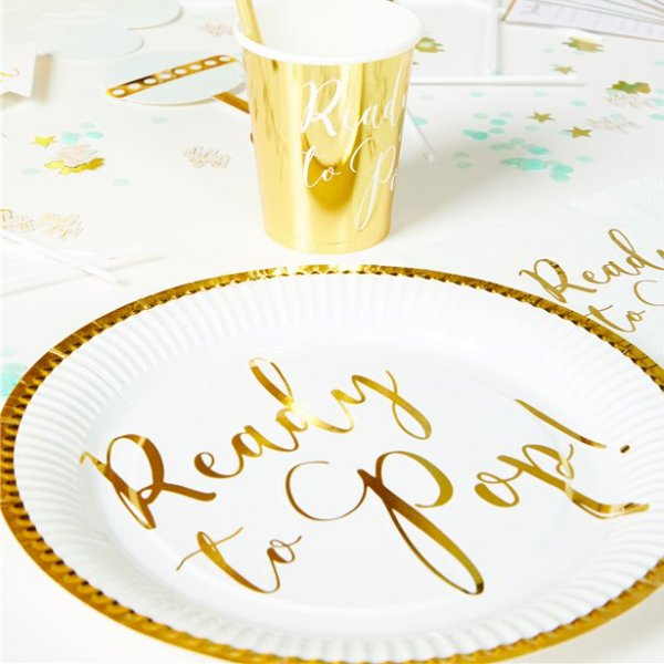 Papptallrikar - Ready to pop - Mint/Guld - 8-pack