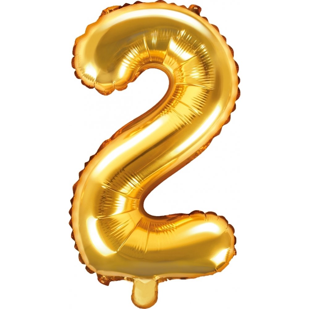 Sifferballong – Guld – 35 cm – Siffra: 2 – Sifferballonger, Ballonger