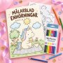 M�larblad med f�rgpennor - Unicorn/Enh�rning - 8 motiv - A4