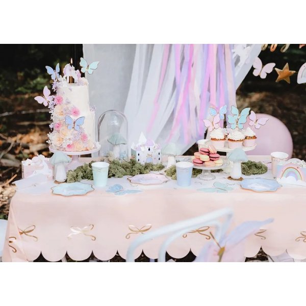 Bordsduk - Papper - Rosa med guldrosetter - 180x120 cm