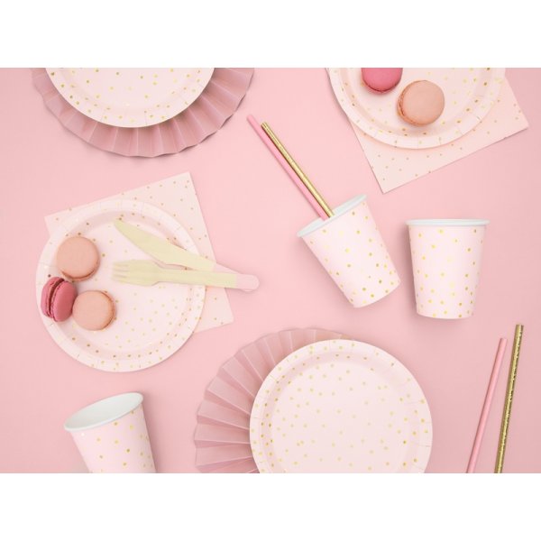 Desserttallrikar - Ljusrosa - Polka dot guld