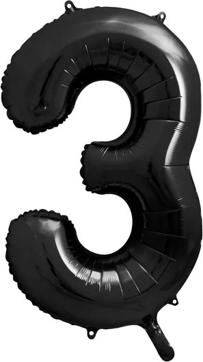 Sifferballong - Svart - 86 cm - Siffra: 3 - Sifferballonger, Ballonger
