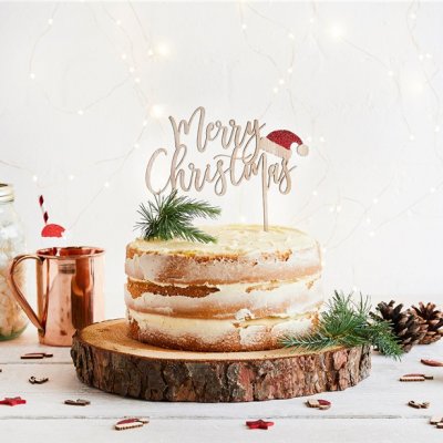 Cake topper - Merry Christmas - Tr/Tomteluva