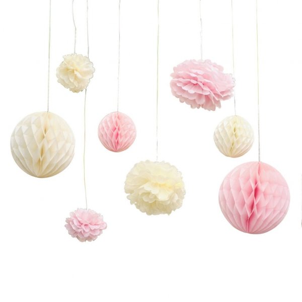 Pom poms & honey combs - 8-pack - Rosa/Ivory Pom poms & honey combs - 8-pack - Rosa/Ivory