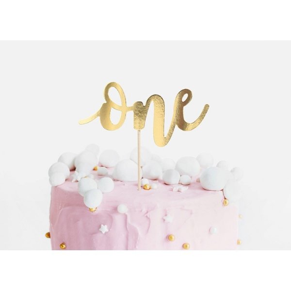 Cake Topper p� pinne - One - 19 cm Guld