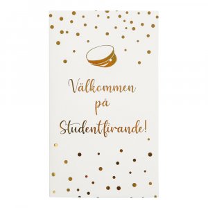 Inbjudningskort - Student - Vit/Guld - 6-pack