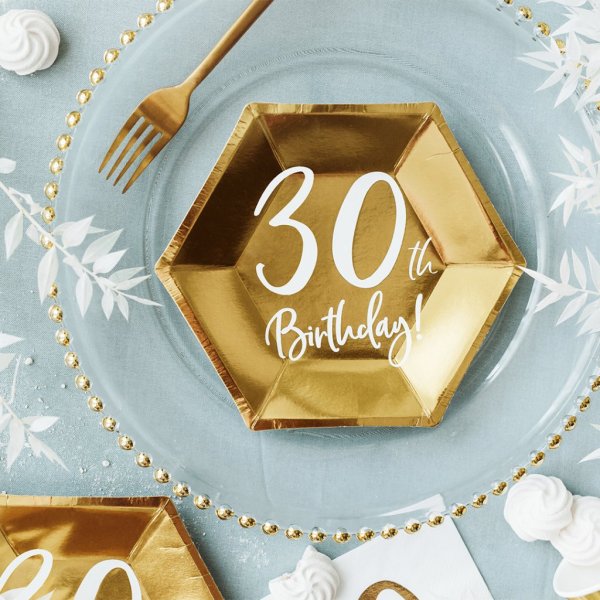 Desserttallrikar - 30th Birthday - Vit/Guld - 6-pack