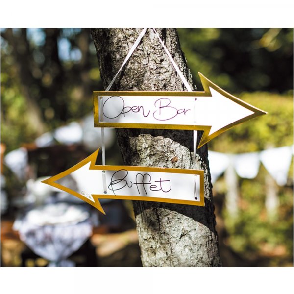 Skyltar i papp - Pil - Vit/Guld - 2-pack