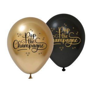 Ballonger - Pop The Champagne - Svart - 30 cm - 8-pack