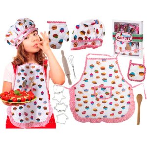 Kockset f�r barn med f�rkl�de, kockm�ssa och tillbeh�r