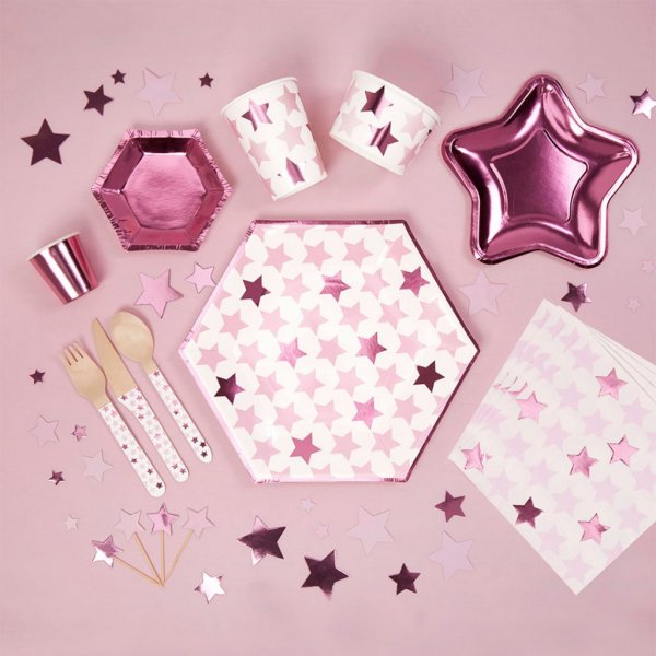 Pappmuggar - Stars - Rosa - 8-pack