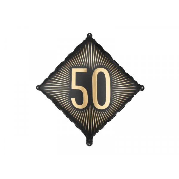 Folieballong - Kvadrat - Svart/Guld - 50