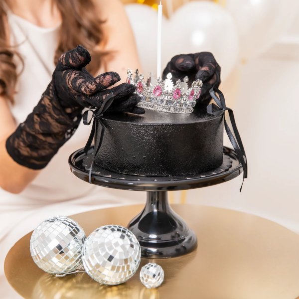 Cake Topper - Krona - Silver med rosa kristaller