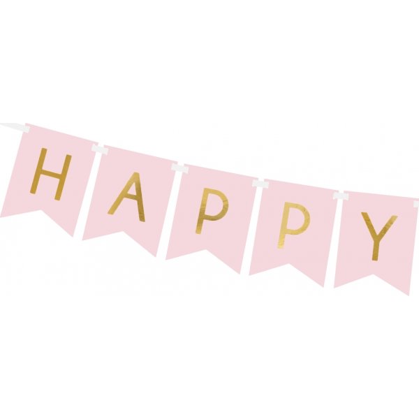 Vimpel - Happy Birthday - Rosa/Guld