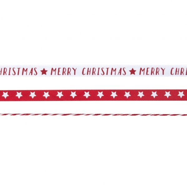 Presentsnre - Merry Christmas - Rd/Vit - 3-pack