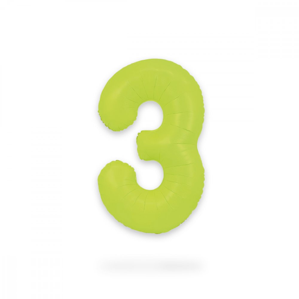 Ballongsiffra - Neon Grön - 86 cm - Siffra: 3 - Sifferballonger, Ballonger