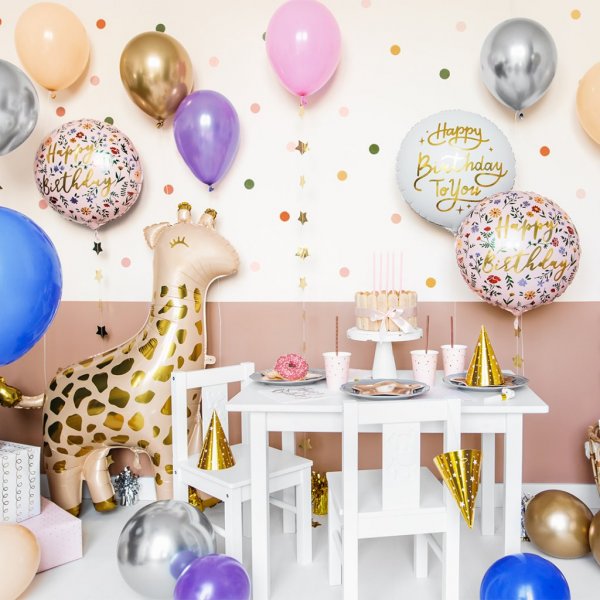 Folieballong - Happy Birthday - Rosa med blommor Folieballong - Happy Birthday - Rosa med blommor