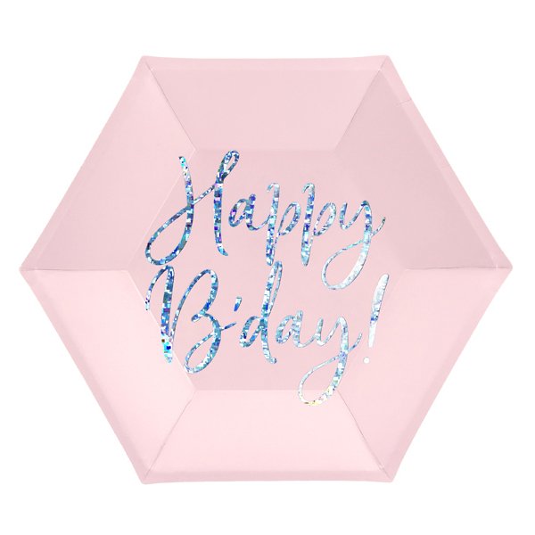 Desserttallrikar - Happy B-day - Rosa/Iridescent - 6-pack Desserttallrikar - Happy B-day - Rosa/Iridescent - 6-pack