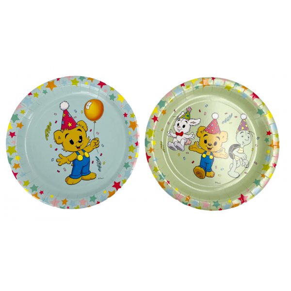 Papptallrikar - 23cm - 8st - Gr�na/Bl�- Bamse Party