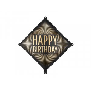 Folieballong - Kvadrat - Svart/Guld - Happy Birthday