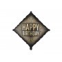 Folieballong - Kvadrat - Svart/Guld - Happy Birthday