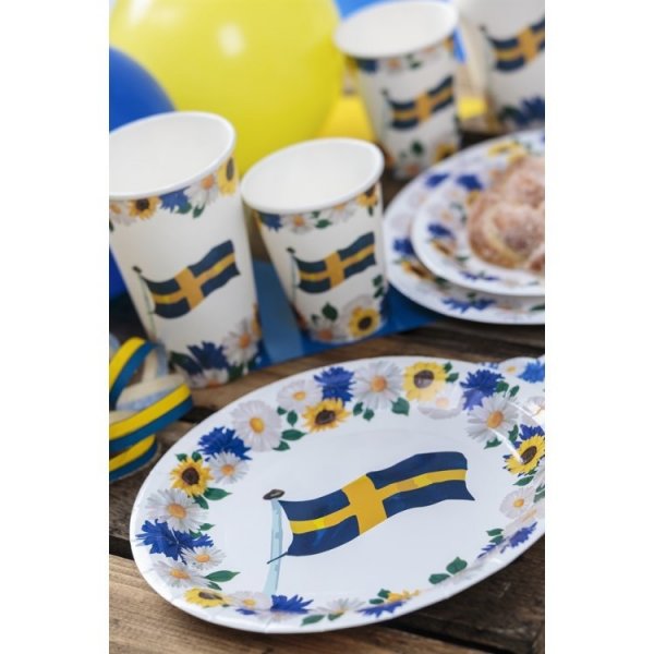 Pappersmuggar Stora Svenska Flaggan Blommor