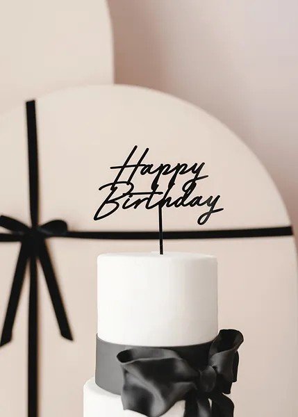 Cake Topper - Happy Birthday - Akryl - Svart