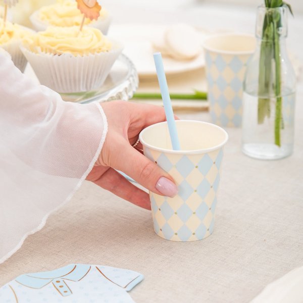 Pappmuggar - Rutor - Bl�/Guld - 10-pack