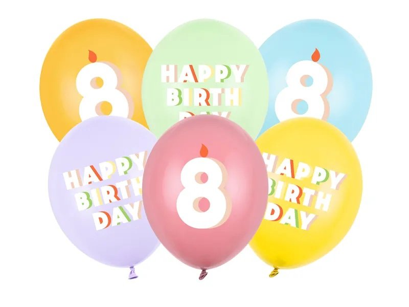 Ballongbukett - 30 cm - Happy Birthday - 6-pack - Siffra: 8 - Ballongbuketter, Ballonger