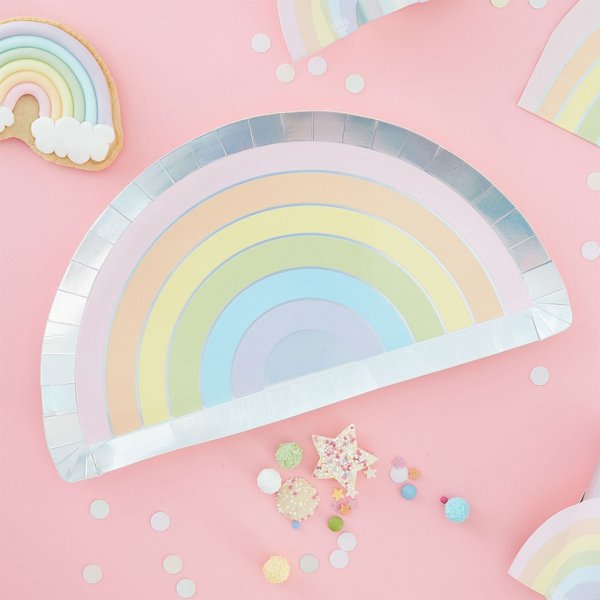 Papptallrikar - Rainbow - Pastel party - 8-pack