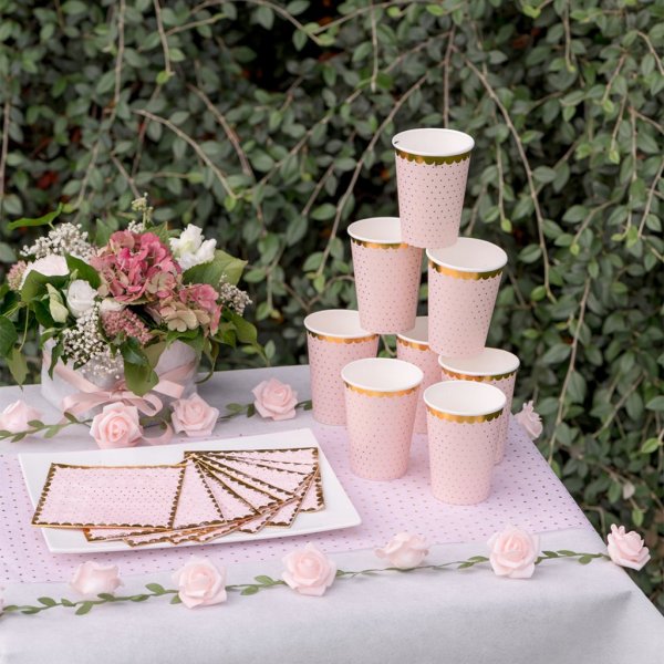 Pappmuggar - Prickig med guld - Rosa - 10-pack