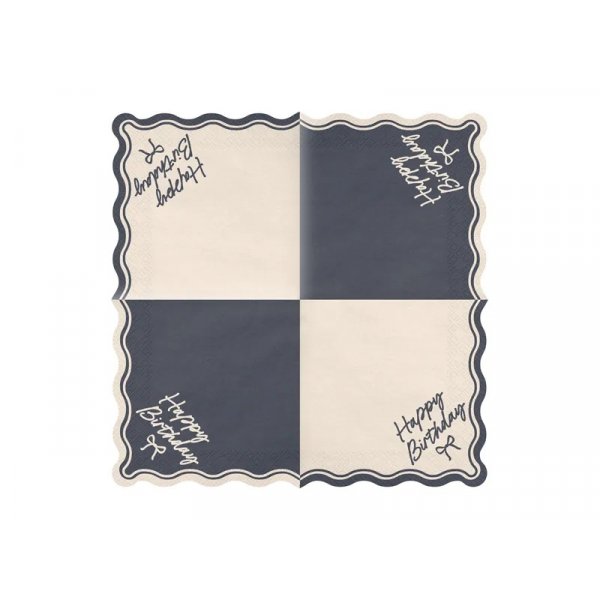 Servetter - Happy Birthday - Svart/Vit - 12-pack