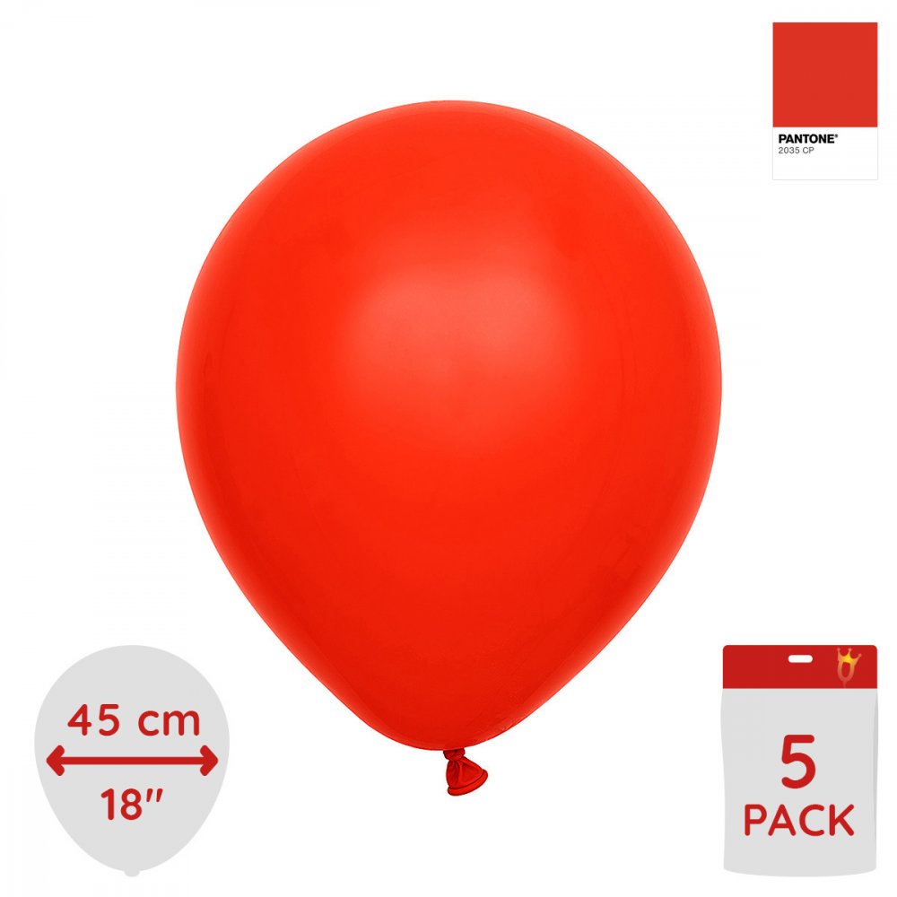 Ballonger enfärgade - Premium 45 cm - Red - 5-pack - Jätteballonger, Ballonger
