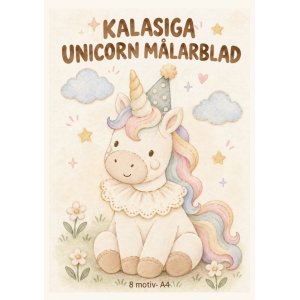 Målarblad - Kalasiga Unicorn/Enhörning - 8 motiv - A4 Målarblad - Kalasiga Unicorn/Enhörning - 8 motiv - A4