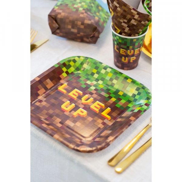 Papptallrikar - Pixel Level Up - 8-pack - 23 cm