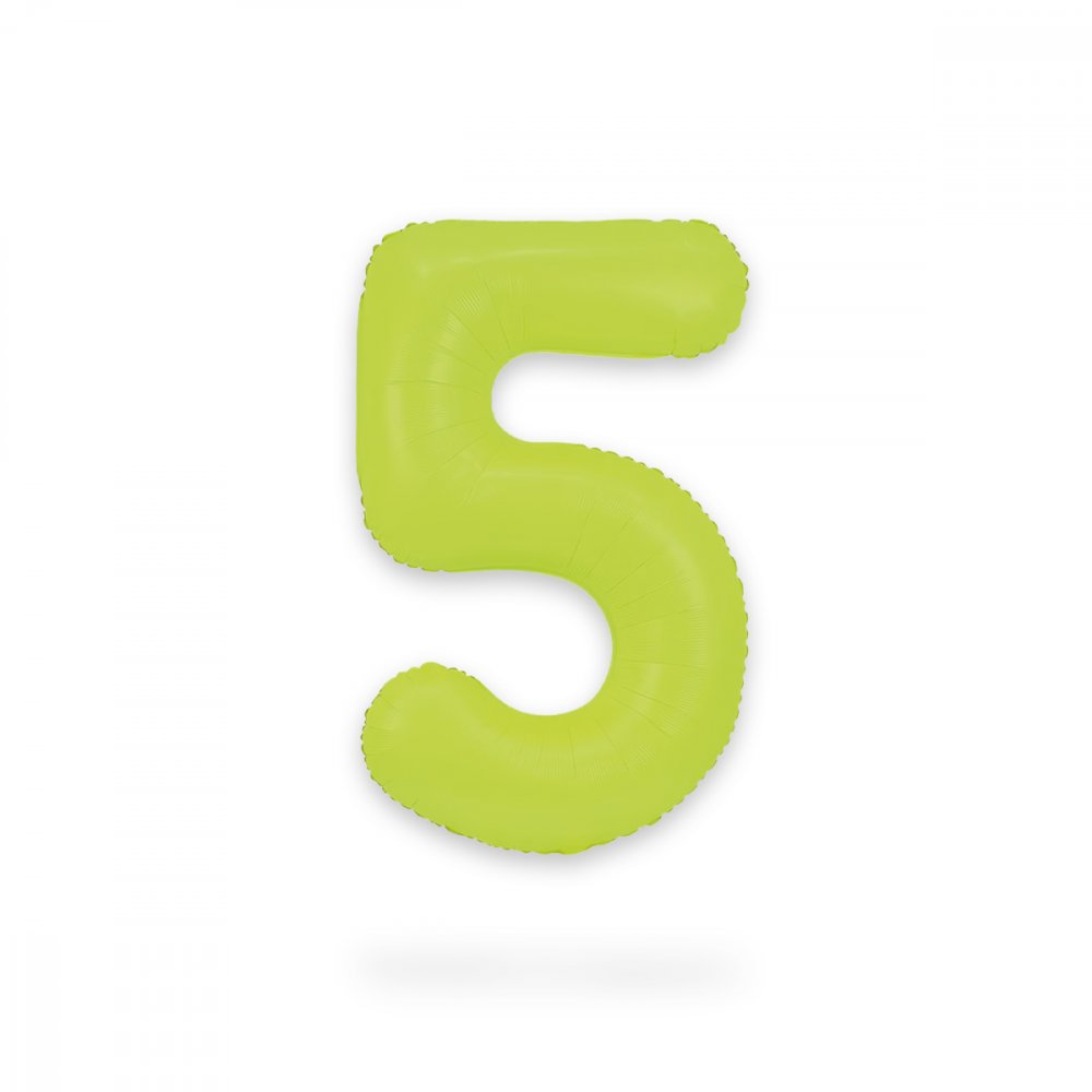 Ballongsiffra - Neon Grön - 86 cm - Siffra: 5 - Sifferballonger, Ballonger
