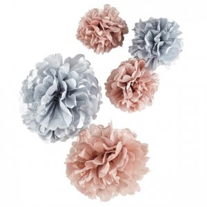 Pom poms - 5-pack - Silver/Ros�guld