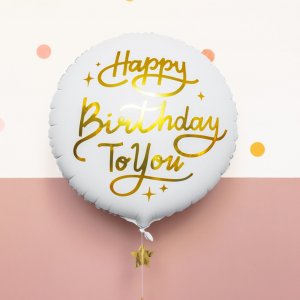 Folieballong - Happy Birthday to you - Vit/Guld