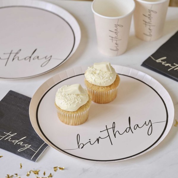 Papptallrikar - Birthday - Svart/Nude - 8-pack