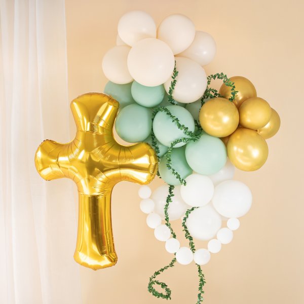 Folieballong - Kors - Guld - 85 x 120 cm