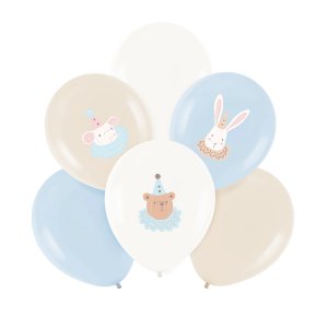 Ballongbukett - S�ta djur - Ljusbl�/Vit/Nude - 6 st