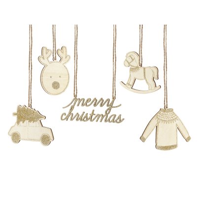 Små hängande dekorationer - Trä - Christmas Mix - 10-pack