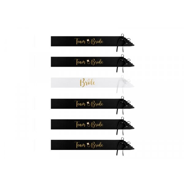 Sash - Bride & Team Bride - Svart/Vit - 6-pack Sash - Bride & Team Bride - Svart/Vit - 6-pack