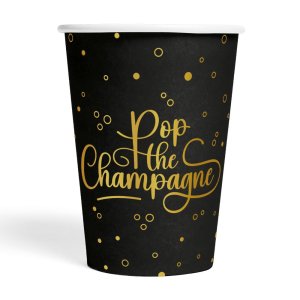 Pappmuggar - Pop the Champagne - Svart - 210 ml - 8-pack