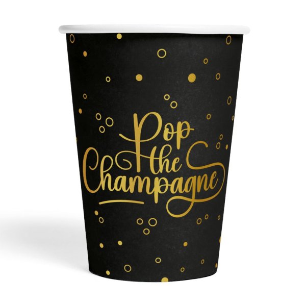 Pappmuggar - Pop the Champagne - Svart - 210 ml - 8-pack