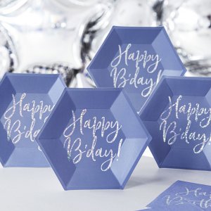 Desserttallrikar - Happy B-day - Bl/Iridescent - 6-pack