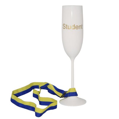 Champagneglas med band - Student - Vitt
